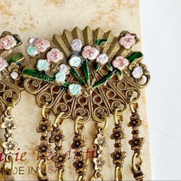 Banana Bob enamel flower fan chandelier earrings - Picture 4 of 5